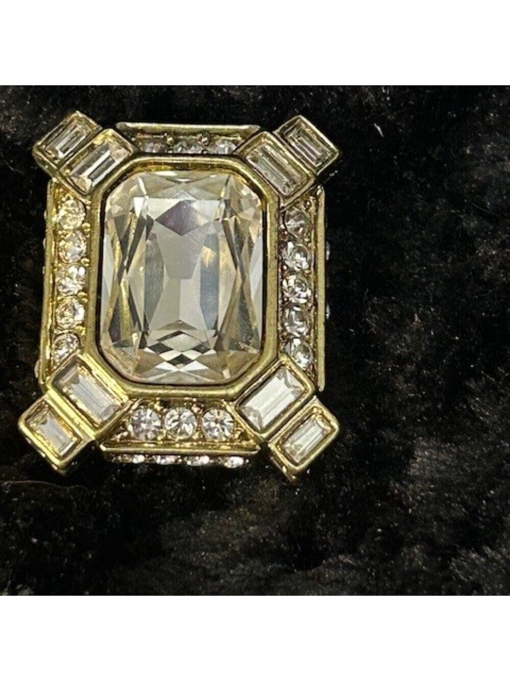 Heidi Daus Clip Earrings Estate Splendor Clear Crystal Rectangular Gold Tone OS - Picture 4 of 12